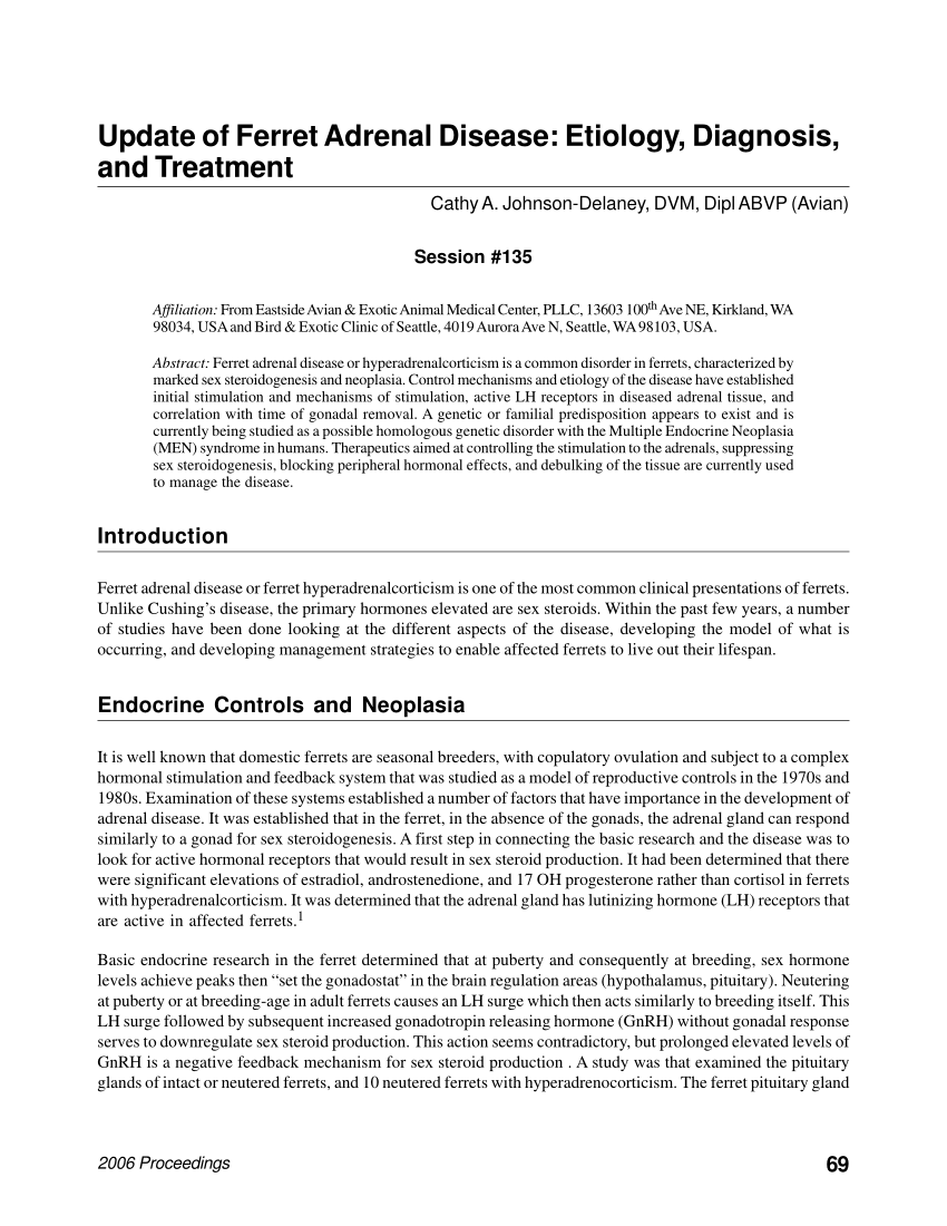 (PDF) Update of Ferret Adrenal Disease Etiology, Diagnosis, and Treatment