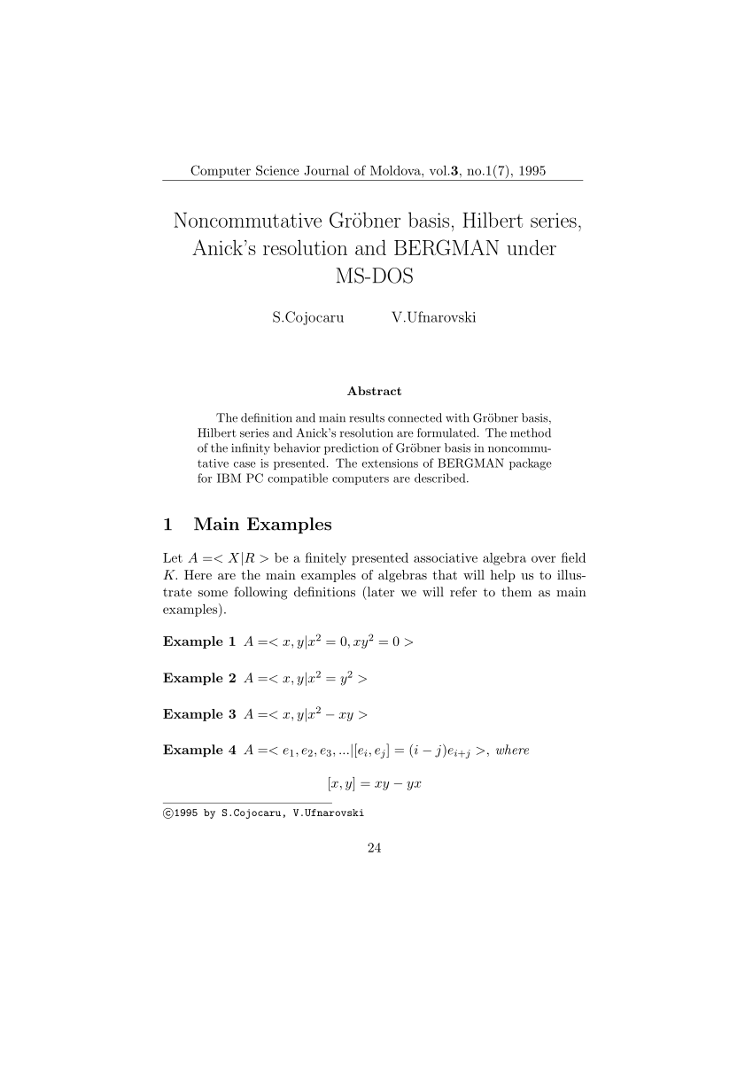 Pdf Noncommutative Grobner Basis Hilbert Series Anick S Resolution And Bergman Under Ms Dos