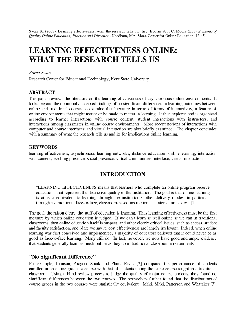 research about online learning effectiveness