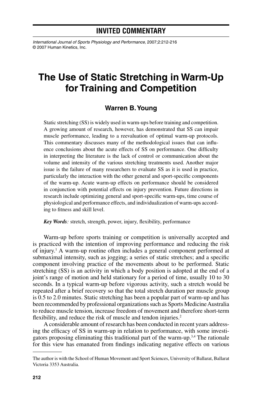 Pdf The Use Of Static Stretching In Warm Up For Training And Competition