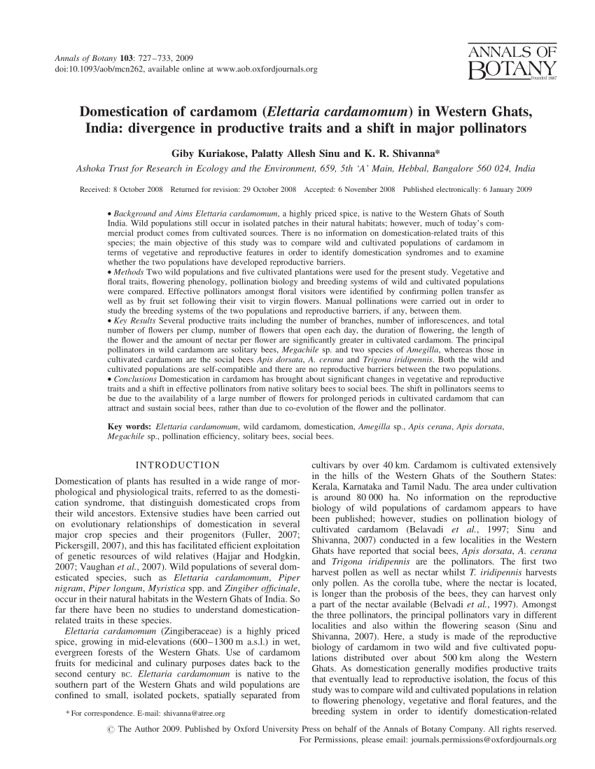 (PDF) Domestication of cardamom (Elettaria cardamomum) in Western Ghats ...