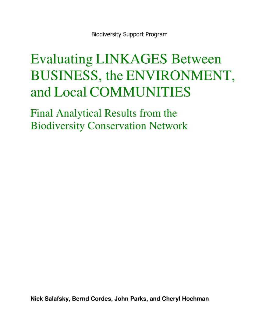 PDF) Evaluating linkages between business, the environment, and local  communities: final analytical results from the Biodiversity Conservation  Network