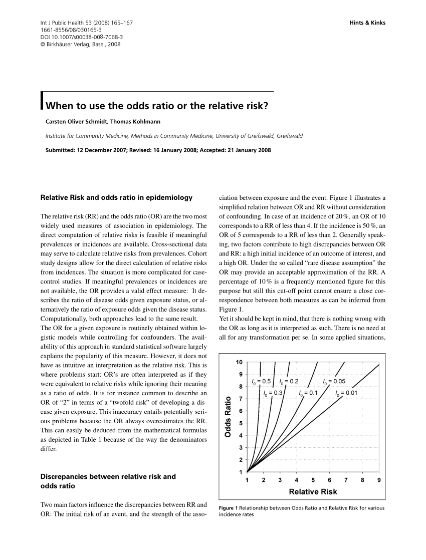 Pdf When To Use The Odds Ratio Or The Relative Risk