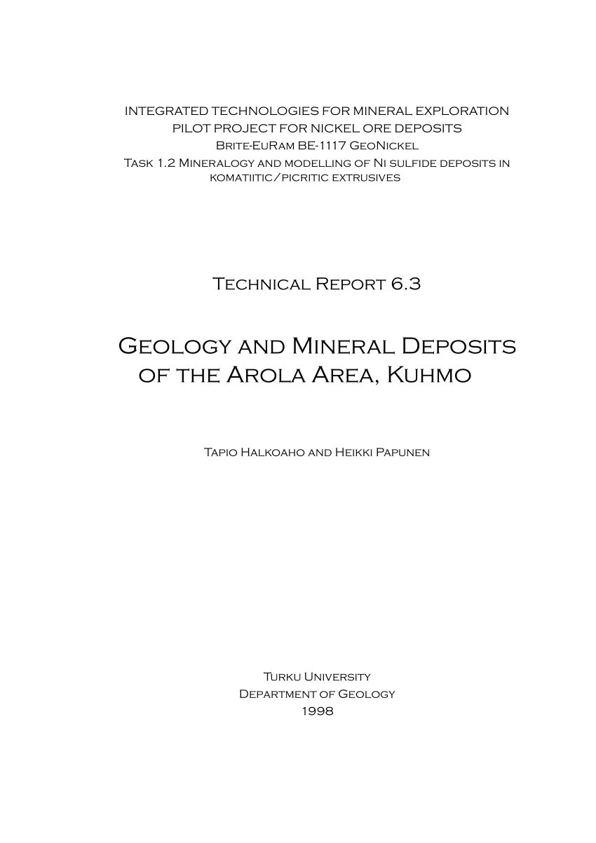 PDF) Geology and Mineral Deposits of the Arola Area, Kuhmo