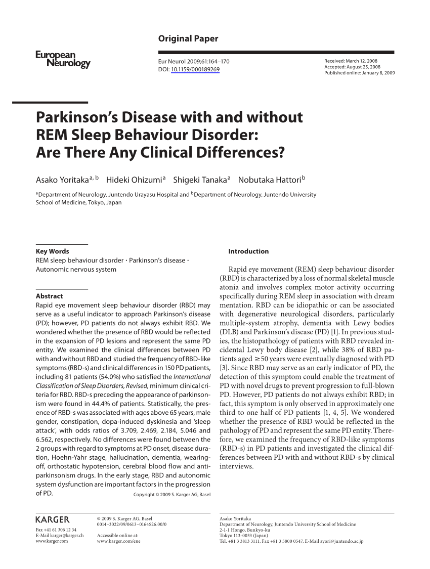 (PDF) Parkinson’s Disease with and without REM Sleep Behaviour Disorder