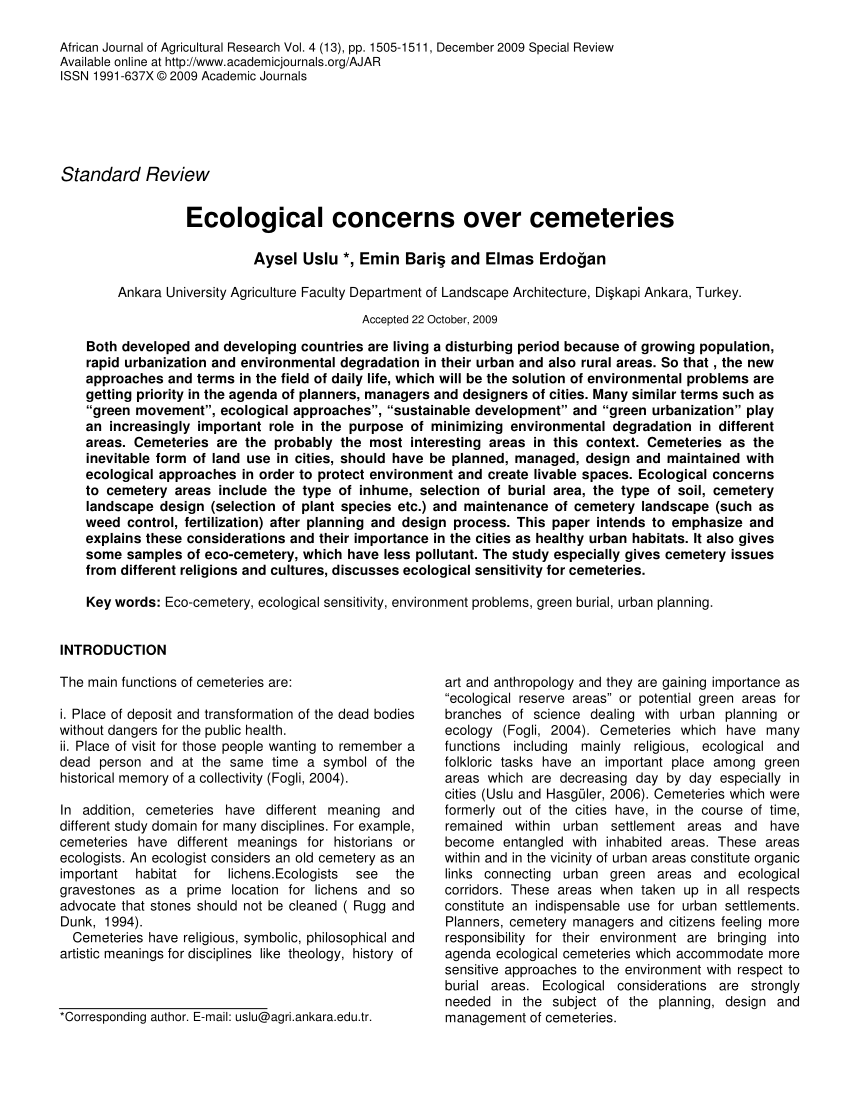 Pdf Ecological Concerns Over Cemeteries