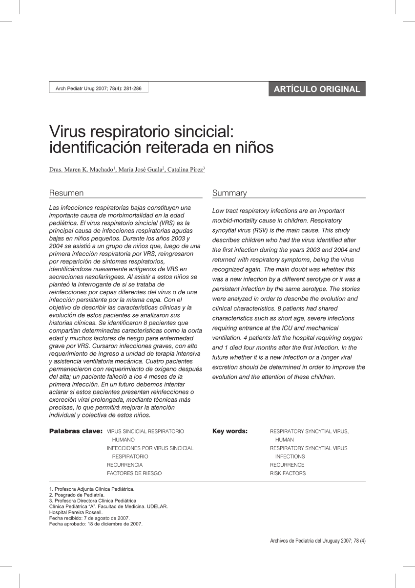 Pdf Virus Respiratorio Sincicial Identificacion Reiterada En Ninos