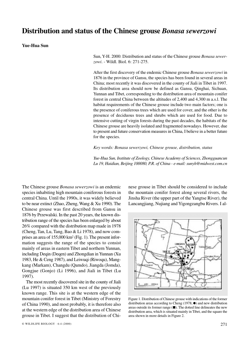 Pdf Distribution And Status Of The Chinese Grouse Bonasa - 