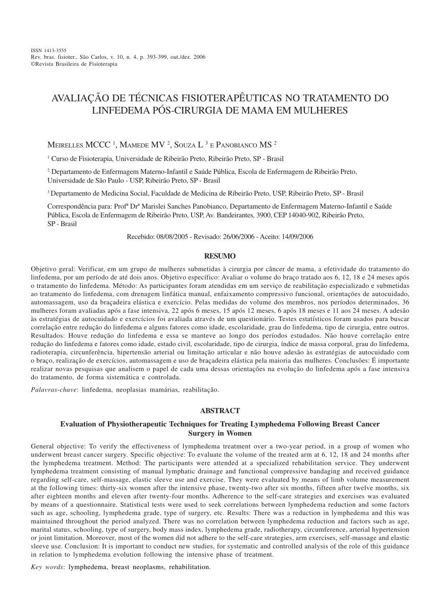 A importância da drenagem linfática manual no tratamento de linfedema pós  mastectomia. Uma revisão da literatura