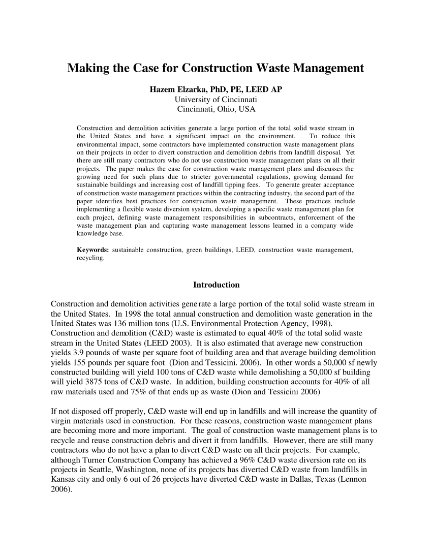 construction waste management thesis