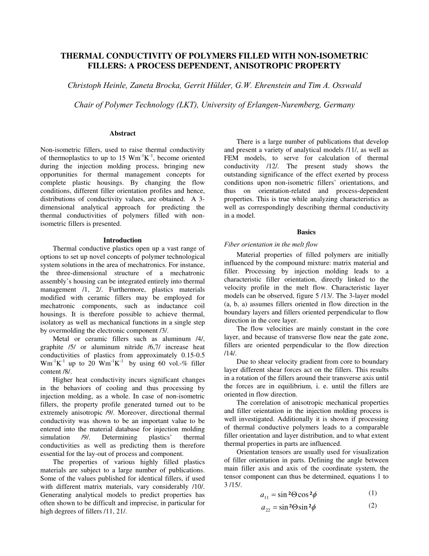 Pdf Thermal Conductivity Of Polymers Filled With Non