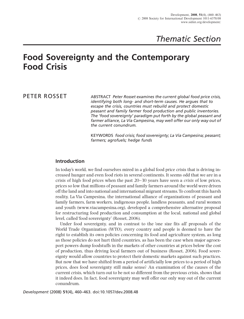 Pdf Food Sovereignty And The Contemporary Food Crisis