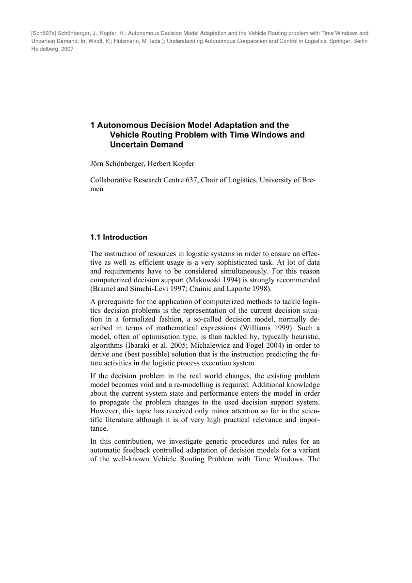 Pdf 1 Autonomous Decision Model Adaptation And The Vehicle