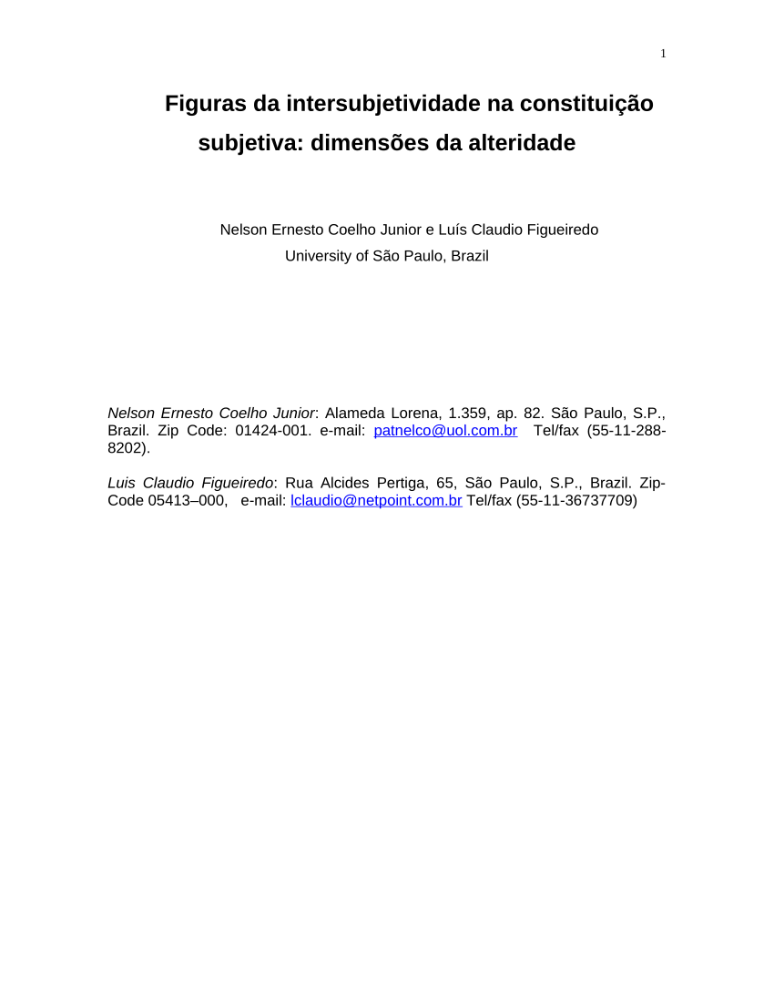 PDF) Figuras da intersubjetividade na constituição subjetiva: dimensões da  alteridade