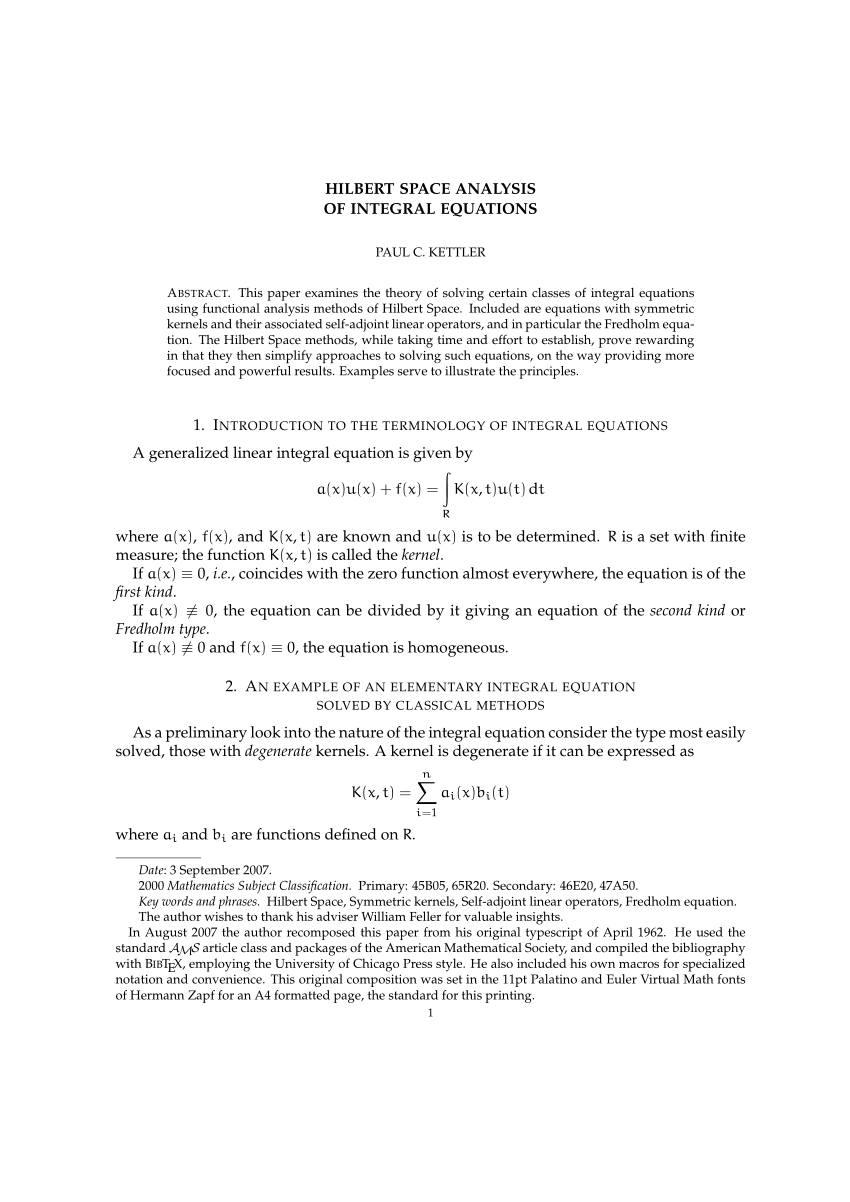 Pdf Hilbert Space Analysis Of Integral Equations