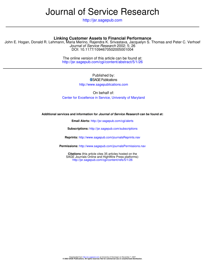 Pdf Linking Customer Assets To Financial Performance