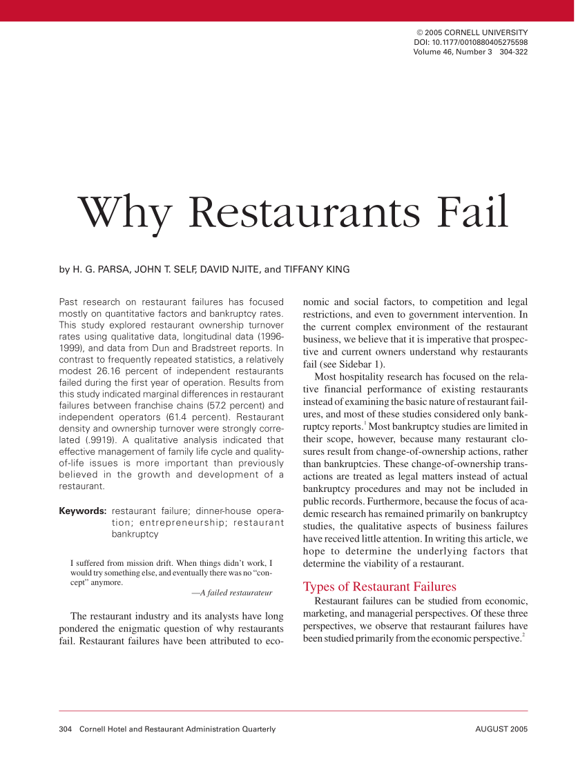 Pdf Why Restaurants Fail