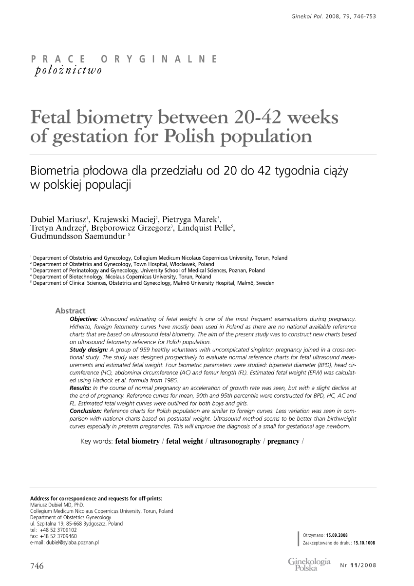 Normal Fetal Biometry Chart
