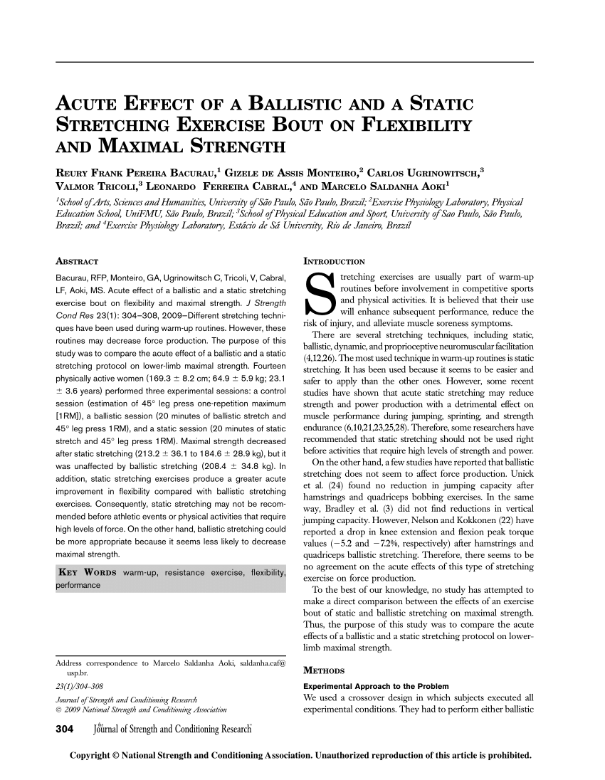 PDF) Acute Effect of a Ballistic and a Static Stretching Exercise Bout on  Flexibility and Maximal Strength