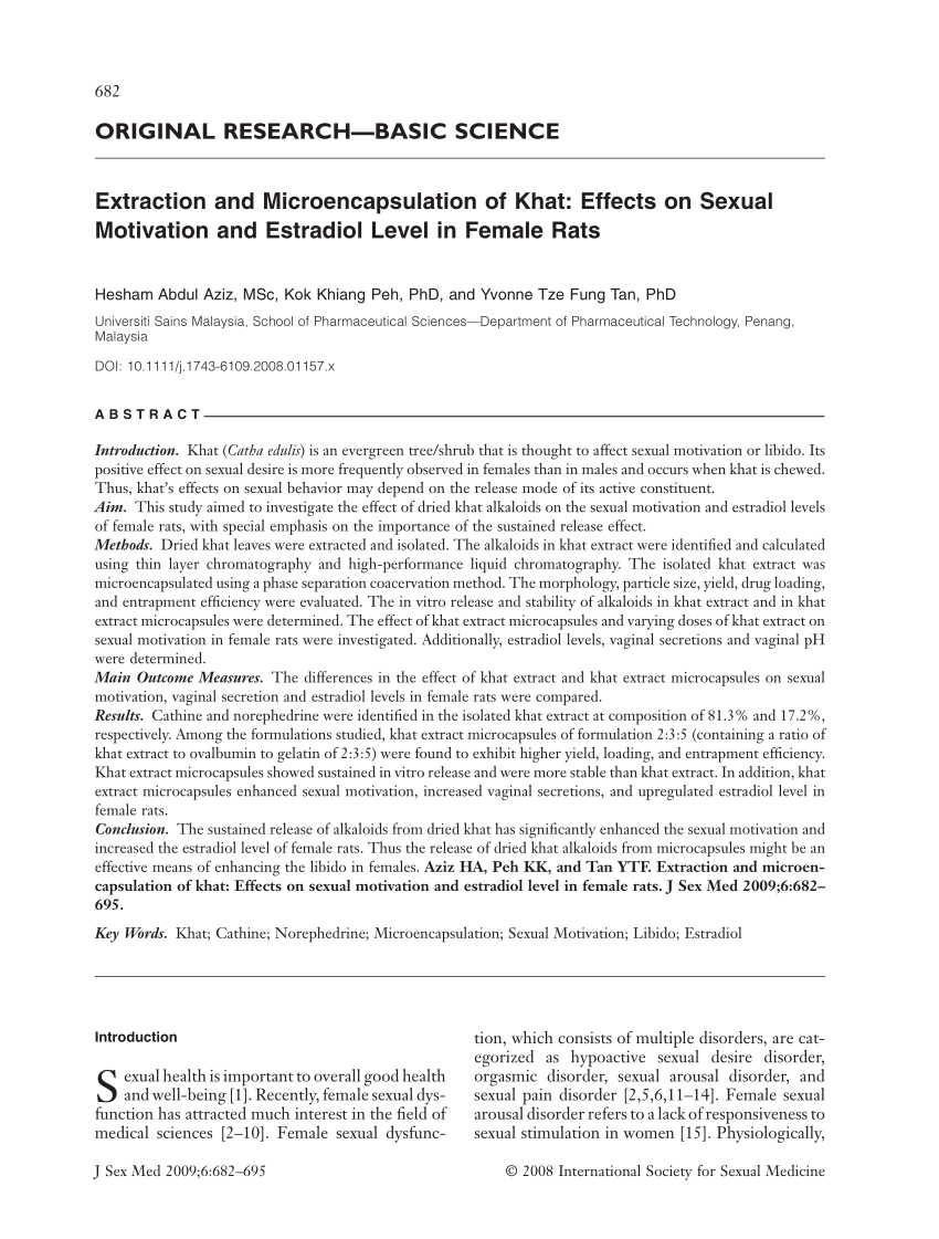 PDF) Extraction and Microencapsulation of Khat Effects on Sexual Motivation and Estradiol Level in Female Rats photo