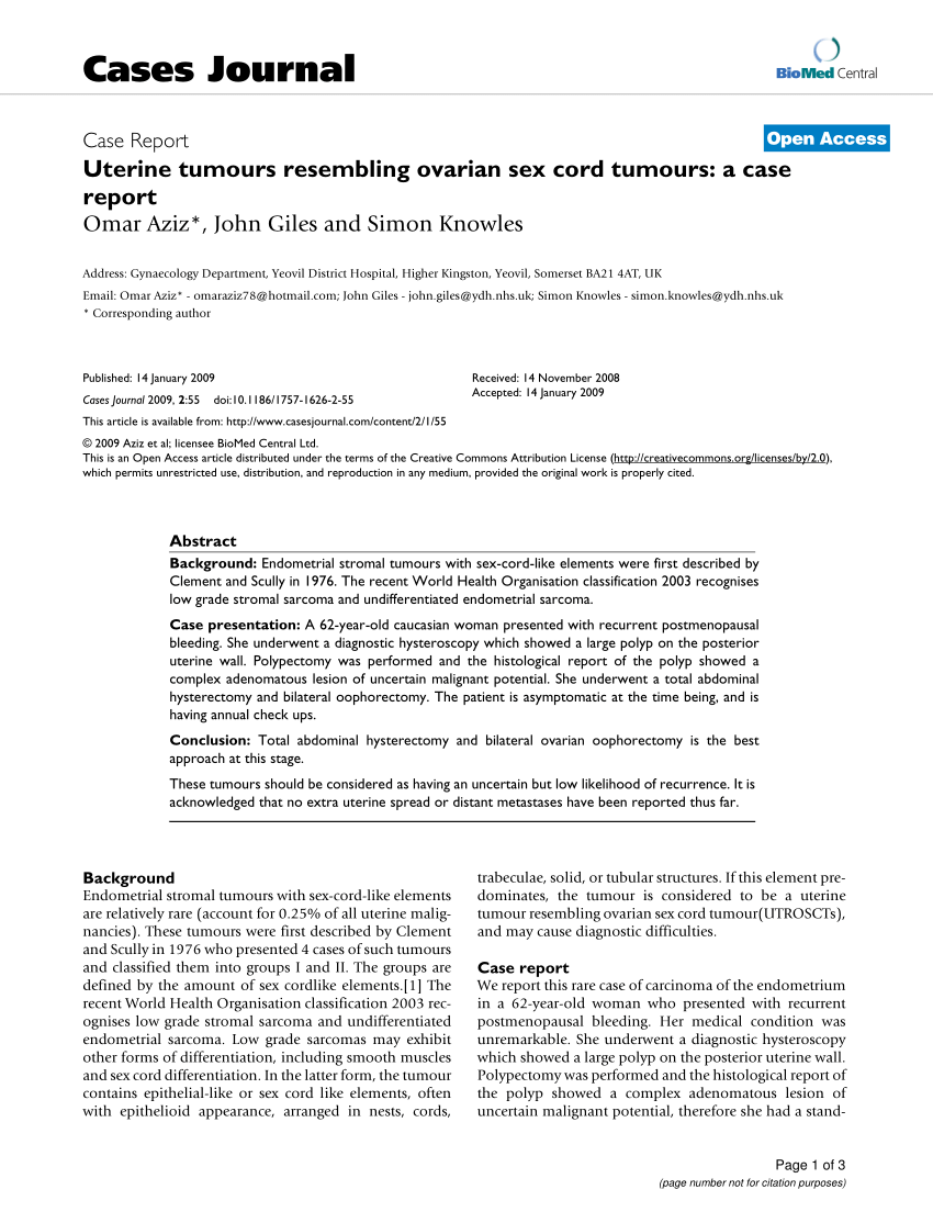 Pdf Uterine Tumours Resembling Ovarian Sex Cord Tumours A Case Report 