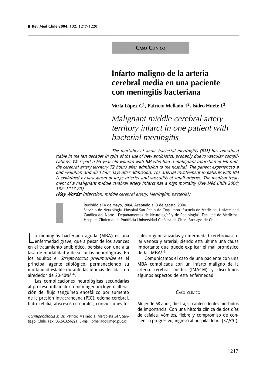 modelo Turismo Email PDF) Infarto maligno de la arteria cerebral media en una paciente con  meningitis bacteriana