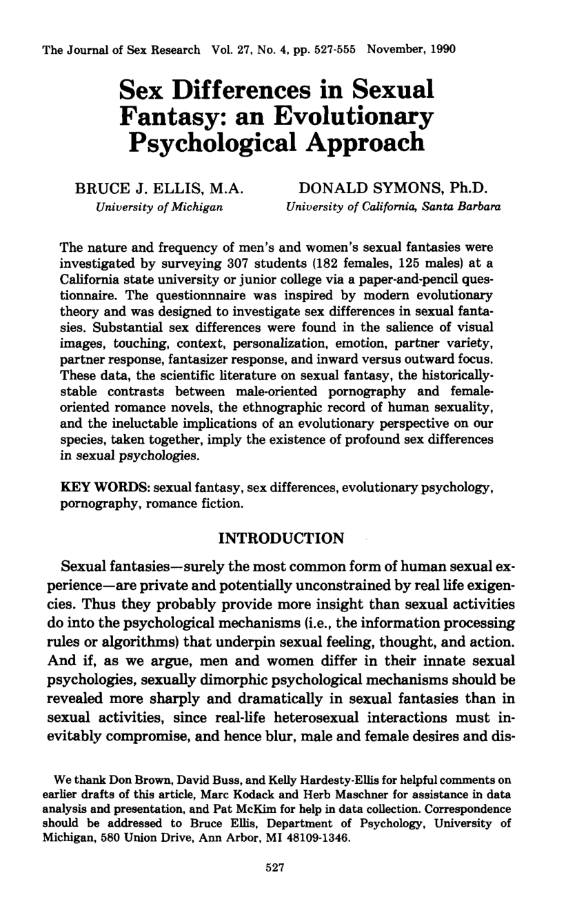 Pdf Sex Differences In Sexual Fantasy An Evolutionary Psychological Approach