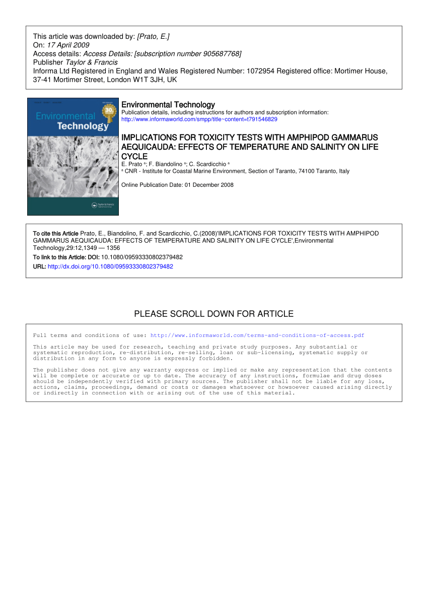 (PDF) Implications for toxicity tests with amphipod Gammarus aequicauda