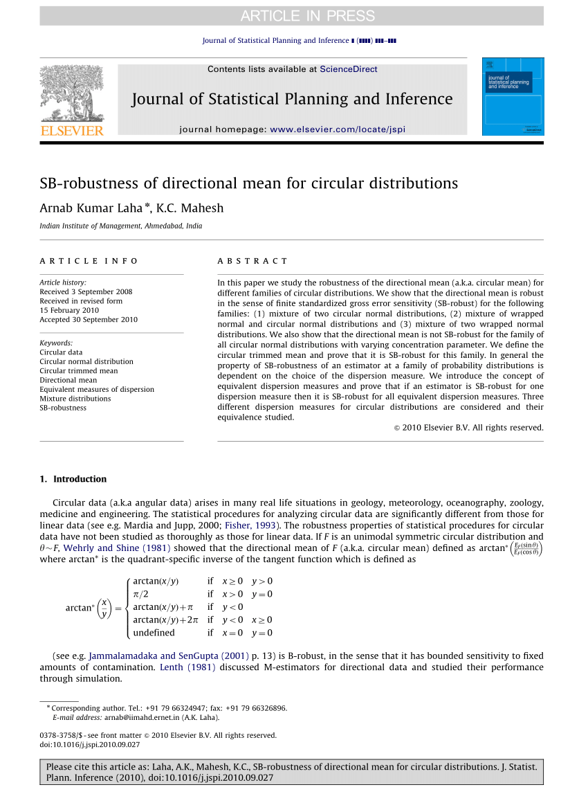 Pdf Sb Robustness Of Directional Mean For Circular Distributions