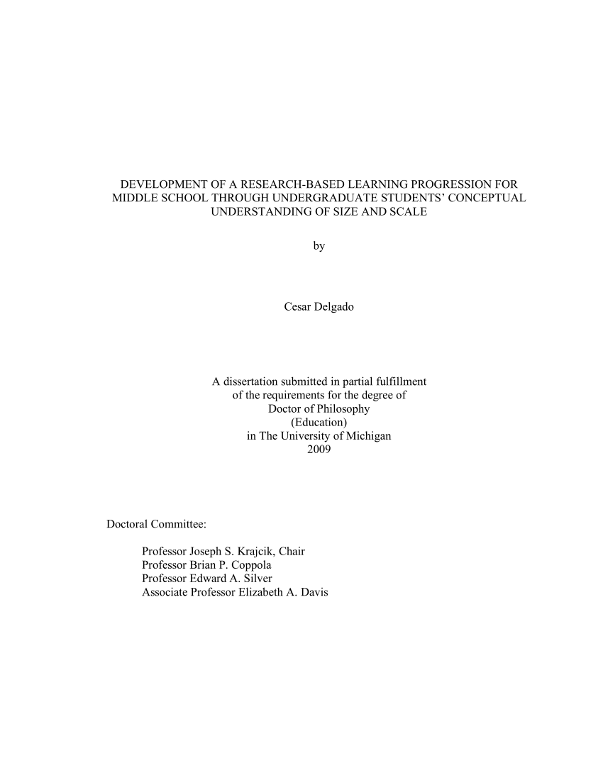 Pdf Development Of A Research Based Learning Progression For Middle School Through Undergraduate Students Conceptual Understanding Of Size And Scale