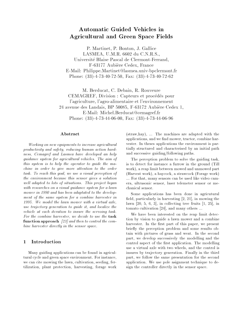 Pdf Automatic Guided Vehicles In Agricultural And Green Space Fields