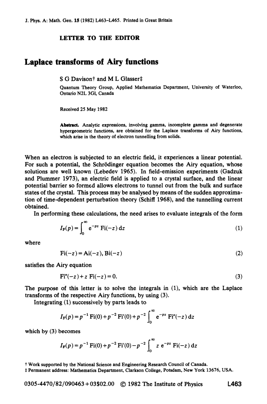 Pdf Laplace Transforms Of Airy Functions - 