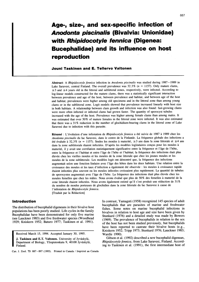 PDF Age size and sex specific infection of Anodonta  