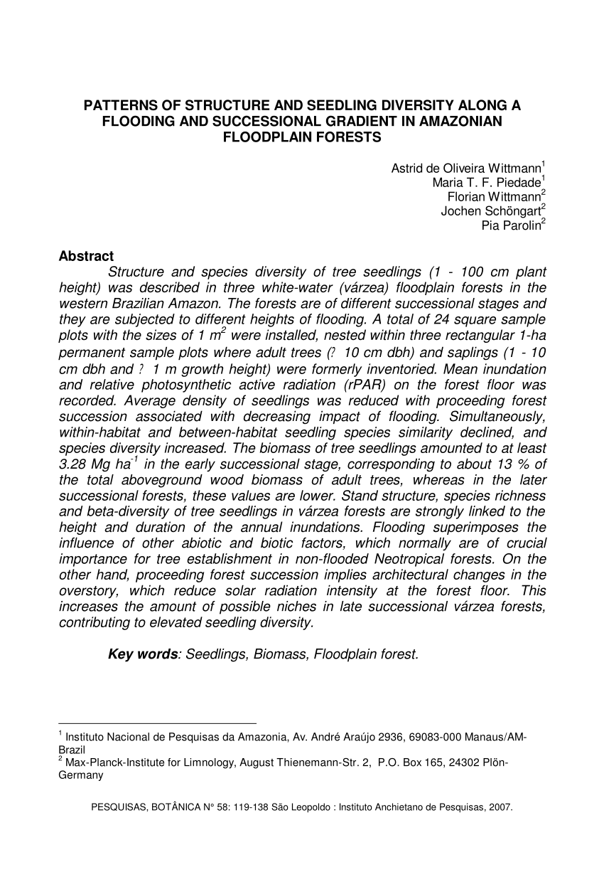 Pdf Patterns Of Structure And Seedling Diversity Along A Flooding And Successional Gradient In