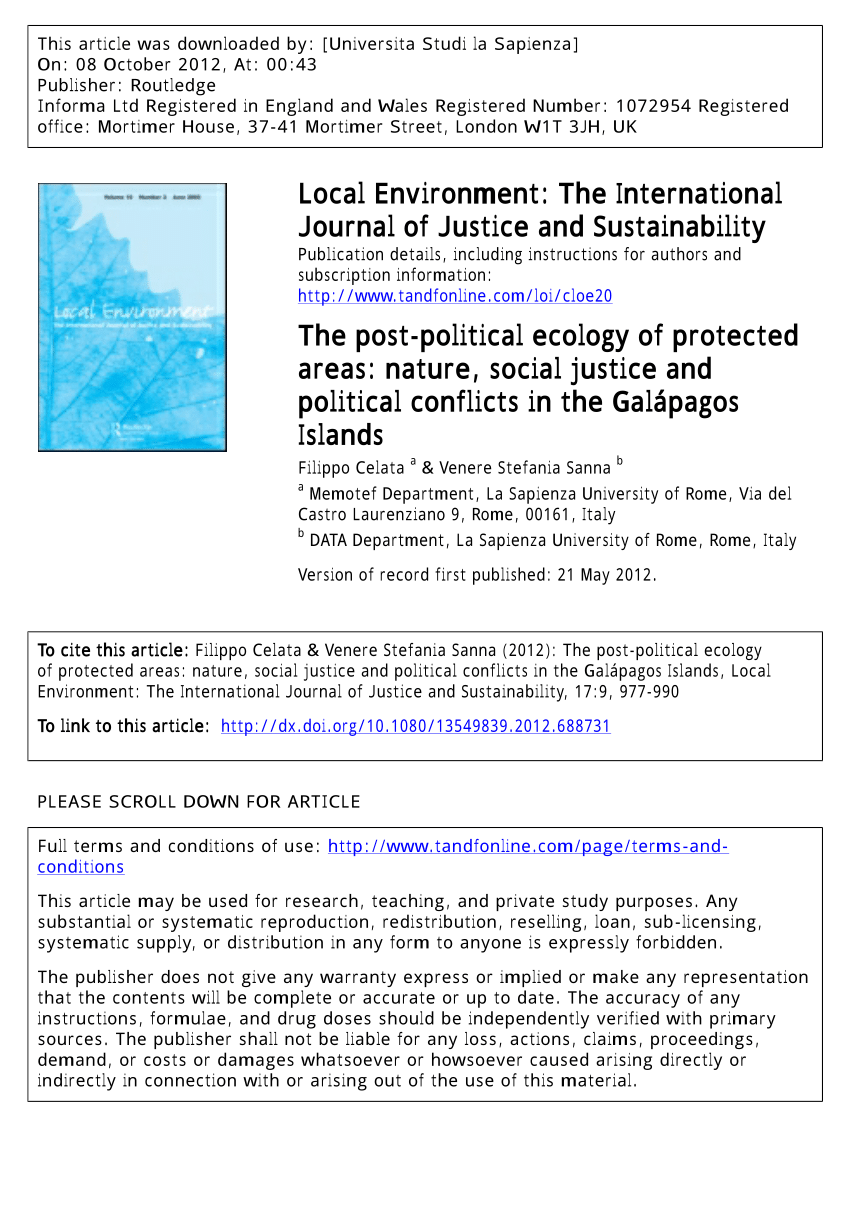 Behandling Hindre Fæstning PDF) The post-political ecology of protected areas: Nature, social justice  and political conflicts in the Galápagos Islands