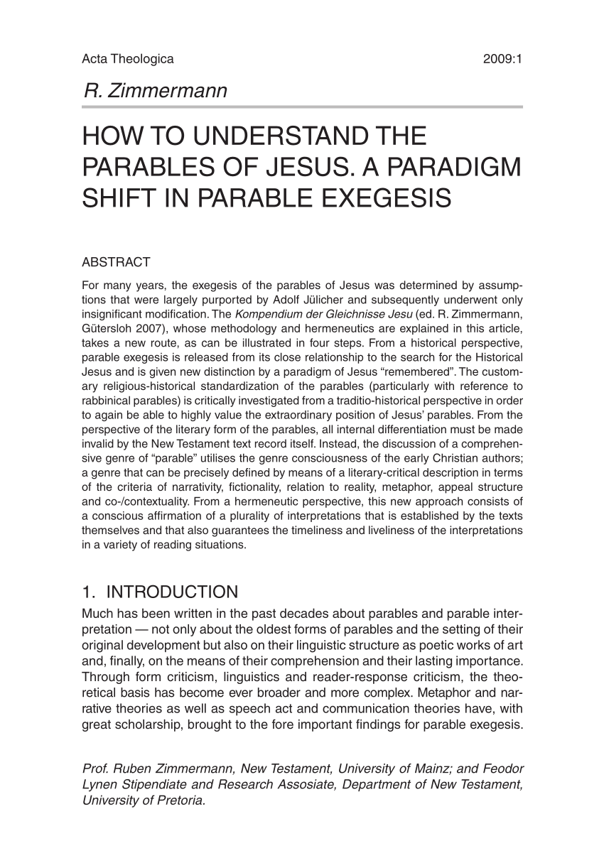 PDF) How to understand the parables of Jesus. A paradigm shift in
