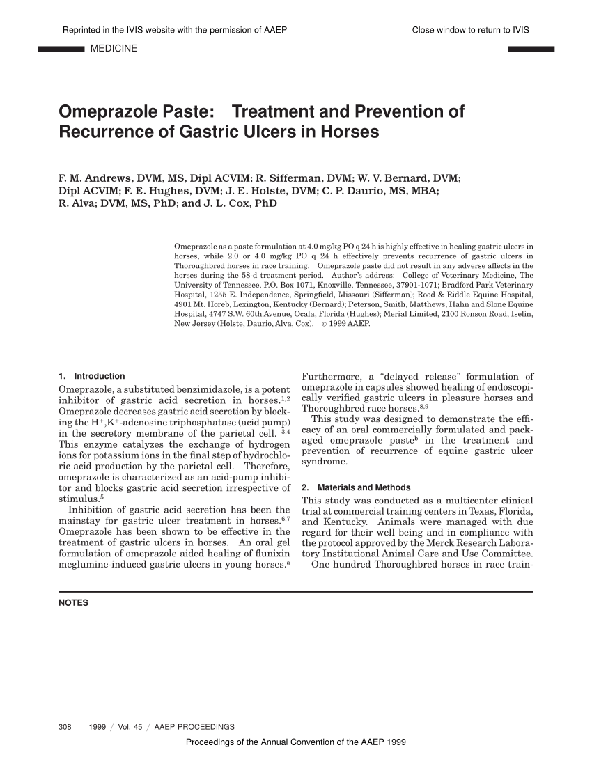 Pdf Omeprazole Paste Treatment And Prevention Of Recurrence Of Gastric Ulcers In Horses