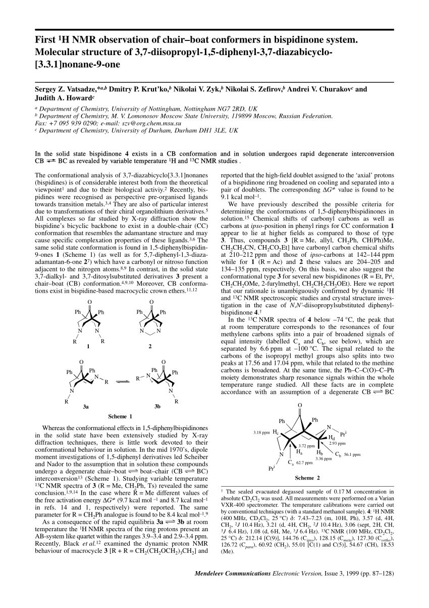 Pdf First 1h Nmr Observation Of Chair Boat Conformers In