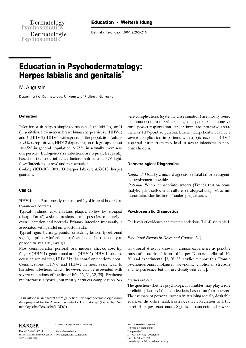 Pdf Education In Psychodermatology Herpes Labialis And Genitalis