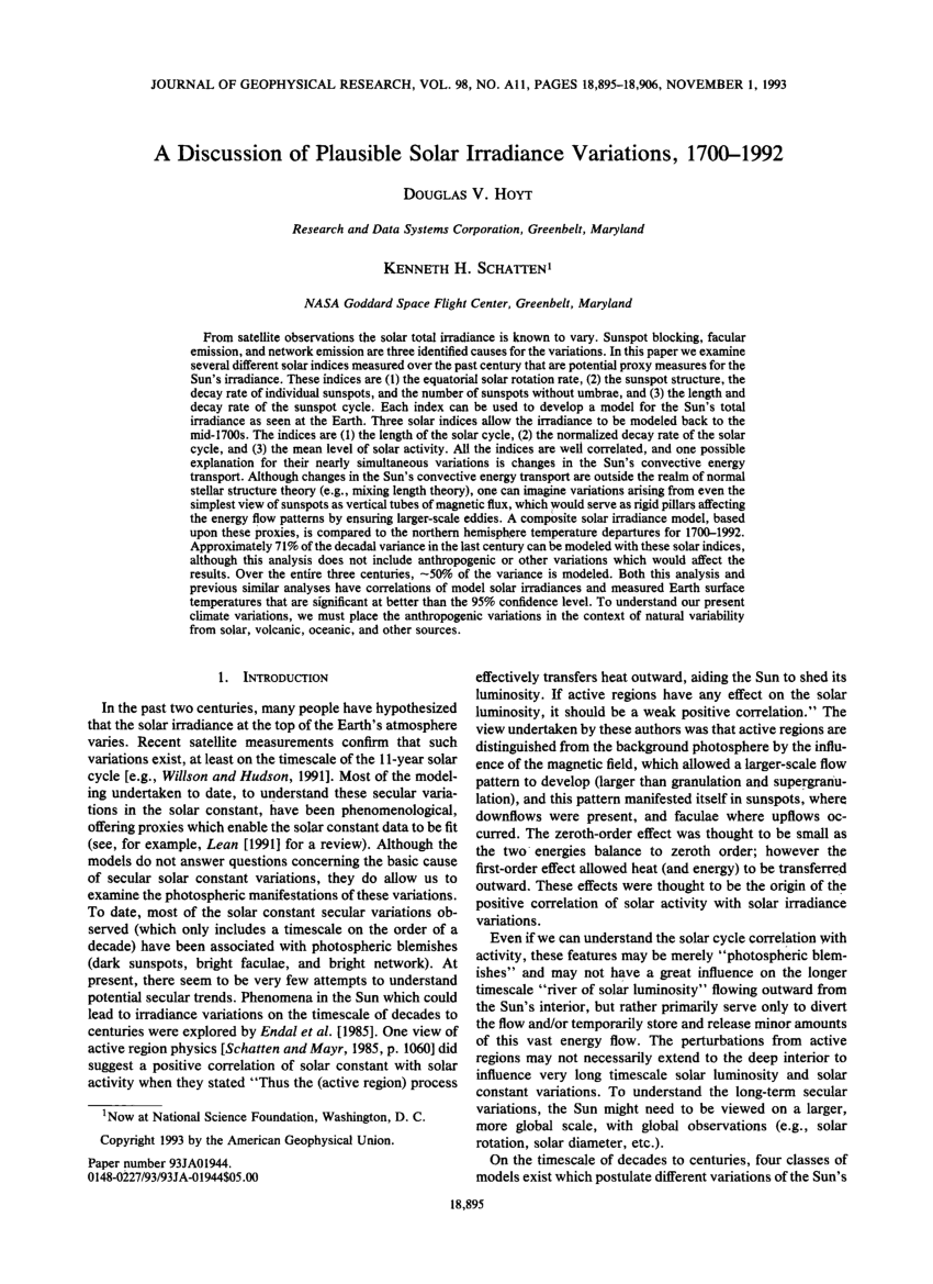 Pdf A Discussion Of Plausible Solar Irradiance Variations 1700 1992