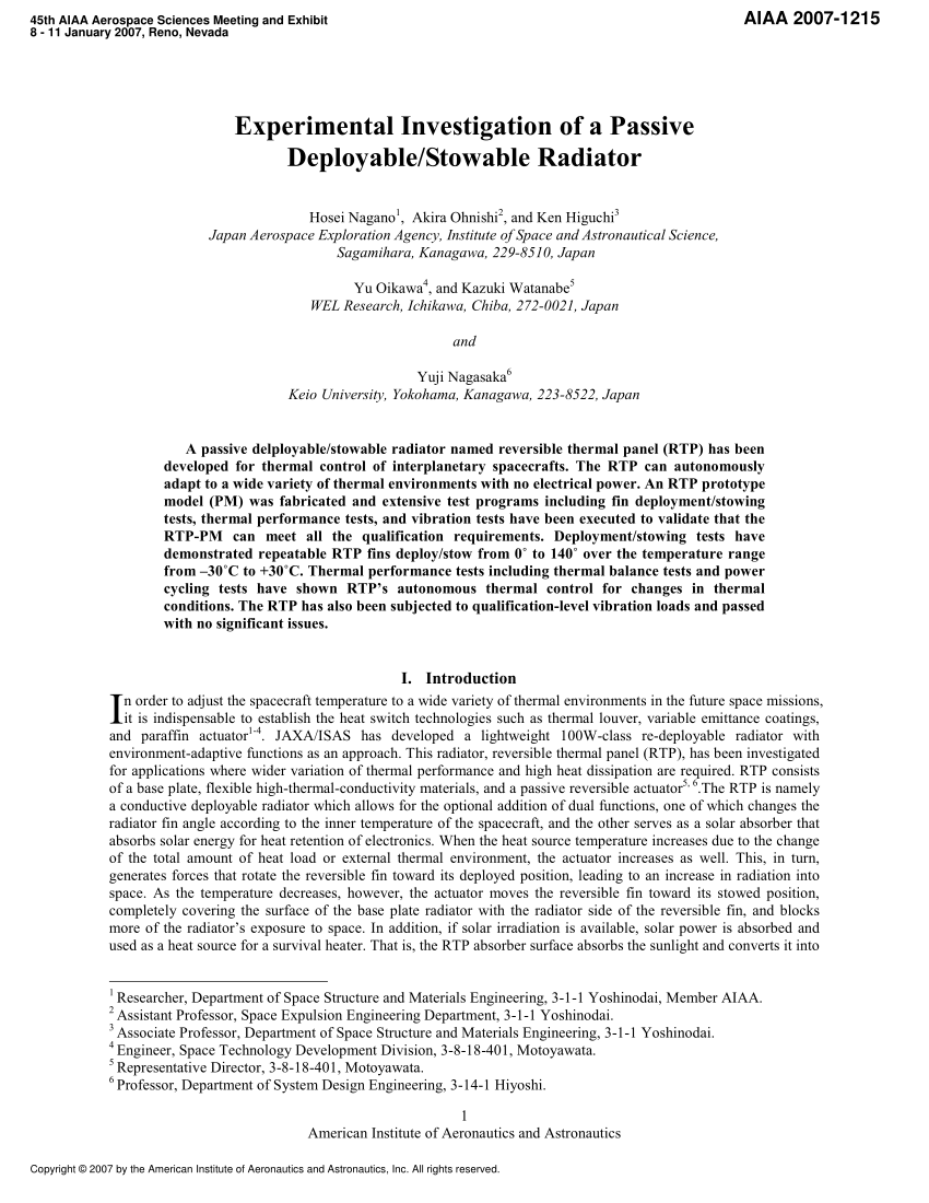 PDF) Experimental Investigation of a Passive Deployable