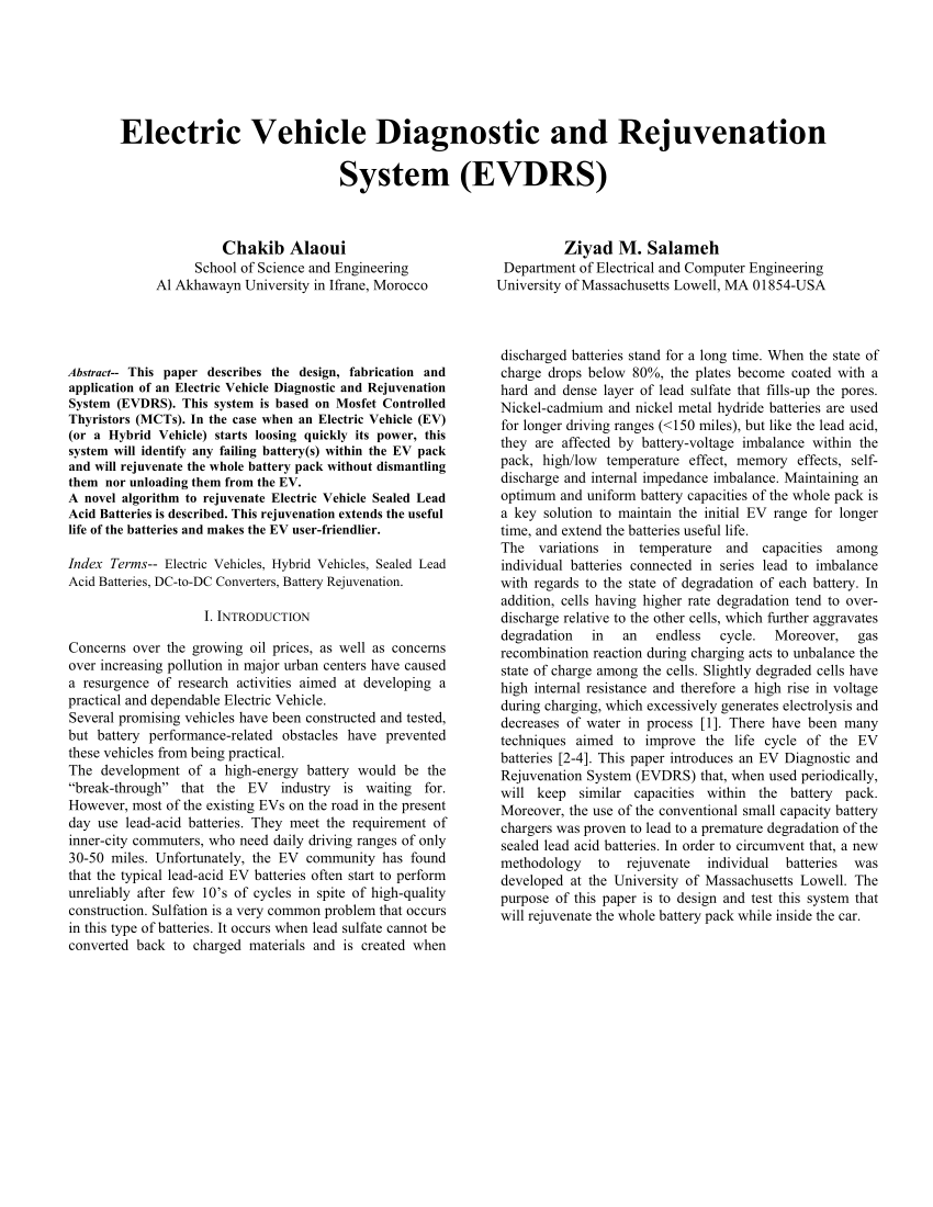 (PDF) Electric vehicle diagnostic and rejuvenation system (EVDRS)