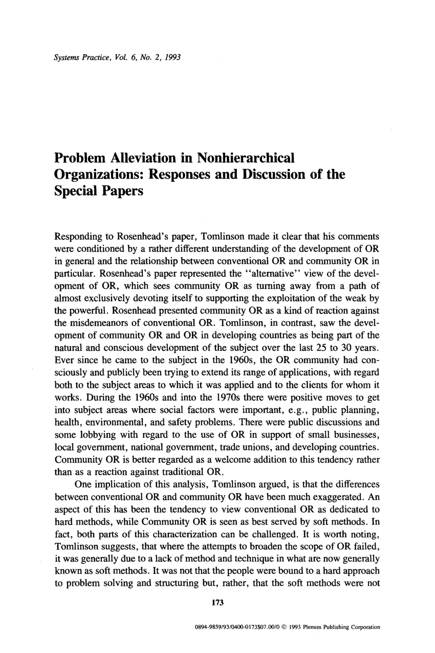 Pdf Problem Alleviation In Nonhierarchical Organizations Responses And Discussion Of The Special Papers