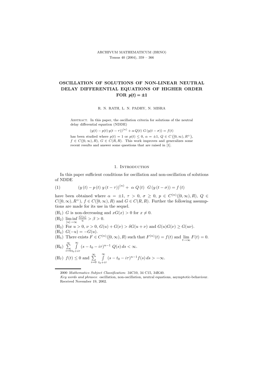 Pdf Oscillation Of Solutions Of Non Linear Neutral Delay Differential Equations Of Higher Order For