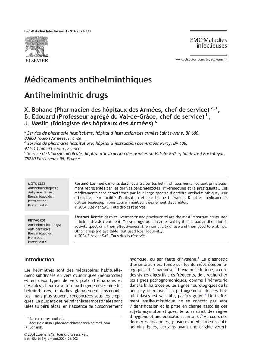 PDF) Médicaments antihelminthiques