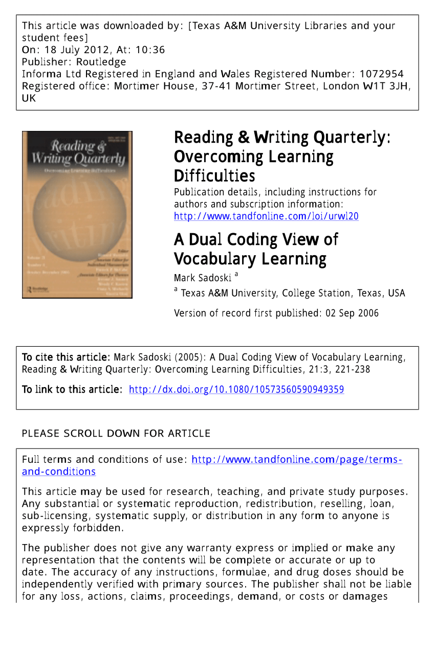 PDF) A Dual Coding View of Vocabulary Learning