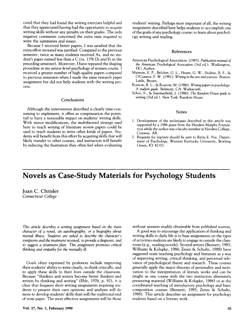 PDF) Novels as CaseStudy Materials for Psychology Students