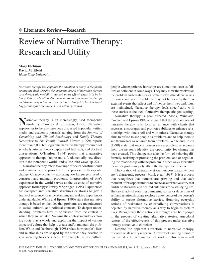 Pdf Review Of Narrative Therapy Research And Utility - 