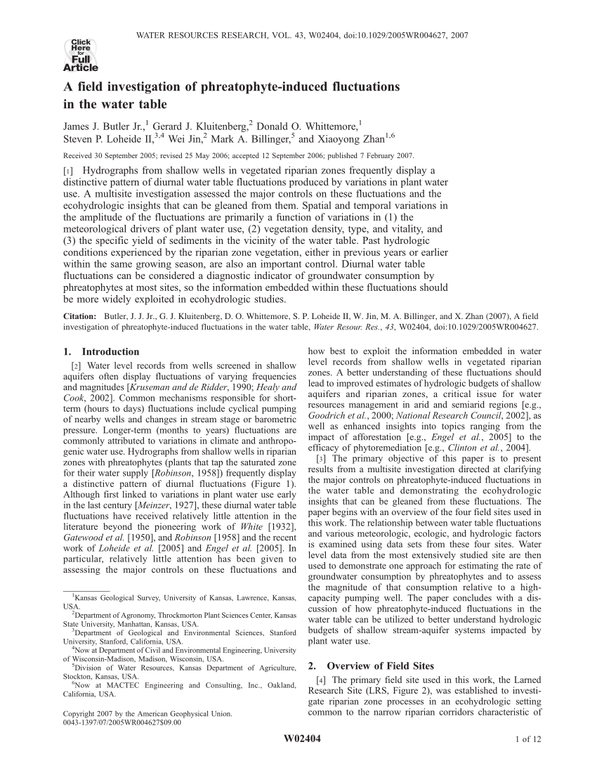 PDF) A field assessment of phreatophyte-induced fluctuations in the water  table