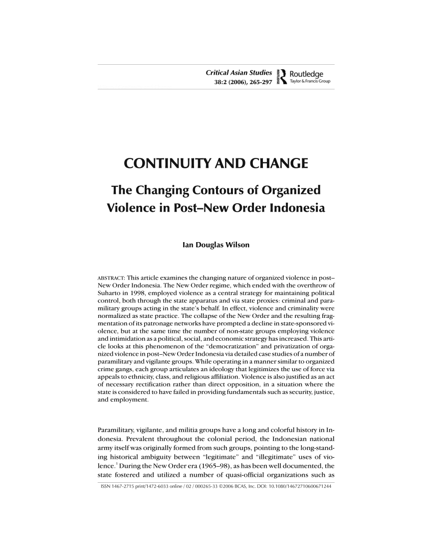 Pdf Continuity And Change The Changing Contours Of Organized Violence In Post New Order Indonesia